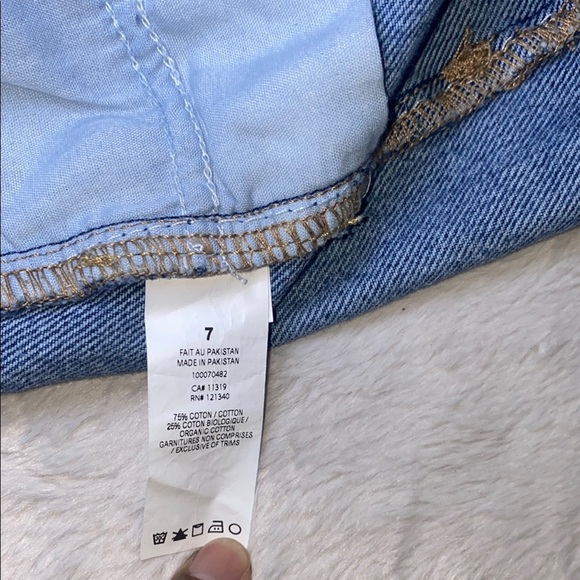 Blue Jean Shorts with Distressed Finish and Frayed Hem - Picture 4 of 6